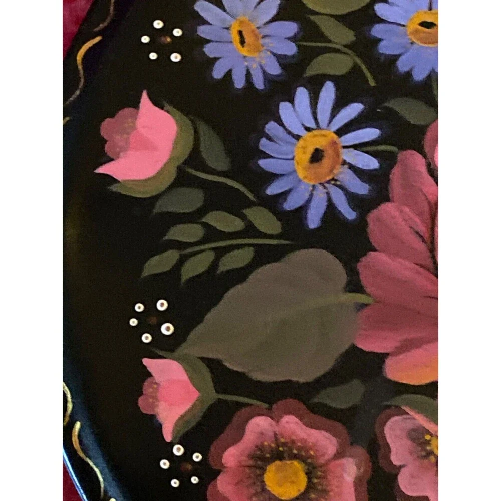 Vintage black tole painted tin Cookie Tin